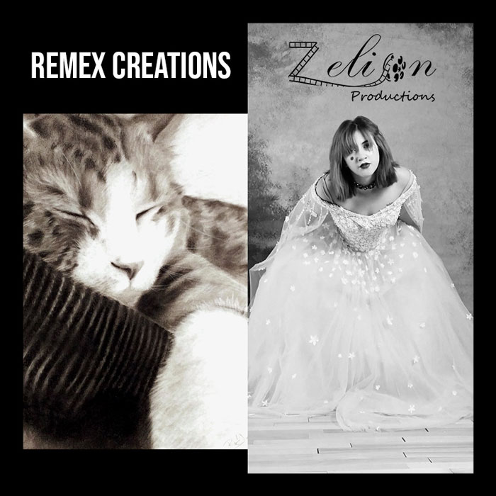 black and white images of cat and a lady